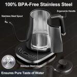 Stariver Gooseneck Electric Kettle with 5 Temperature Control Presets, Pour Over Coffee Kettle ±2℉ Temp Control, 1.2L Gooseneck Kettle, for Tea& Coffee, Stainless Steel Interior, 1000W, Black - Image 5