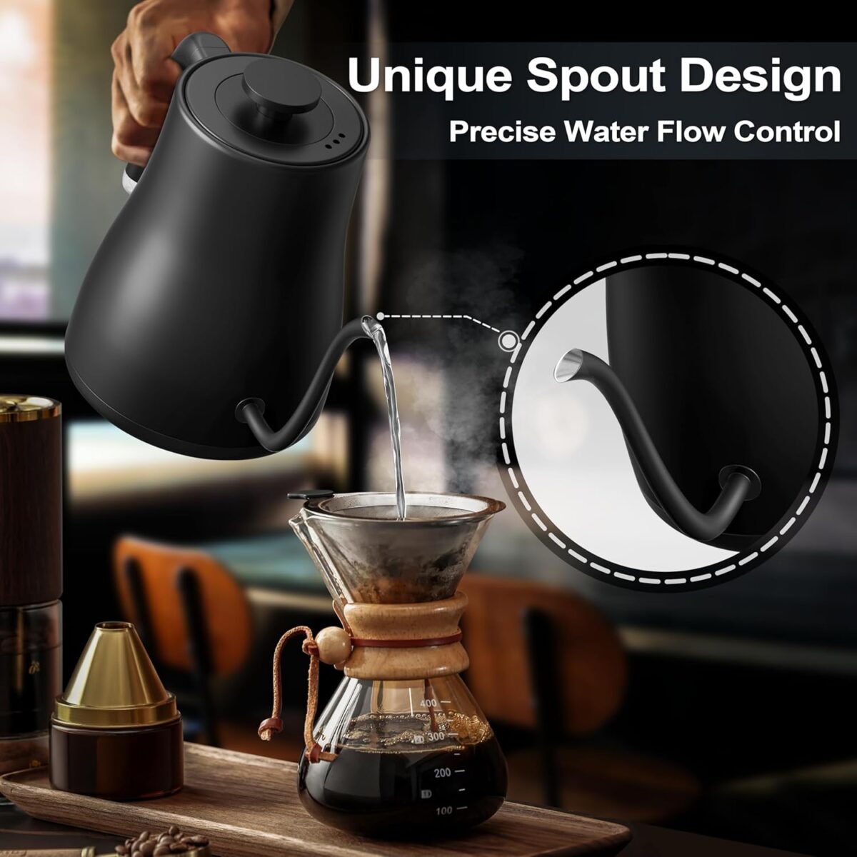 Stariver Gooseneck Electric Kettle with 5 Temperature Control Presets, Pour Over Coffee Kettle ±2℉ Temp Control, 1.2L Gooseneck Kettle, for Tea& Coffee, Stainless Steel Interior, 1000W, Black - Image 7