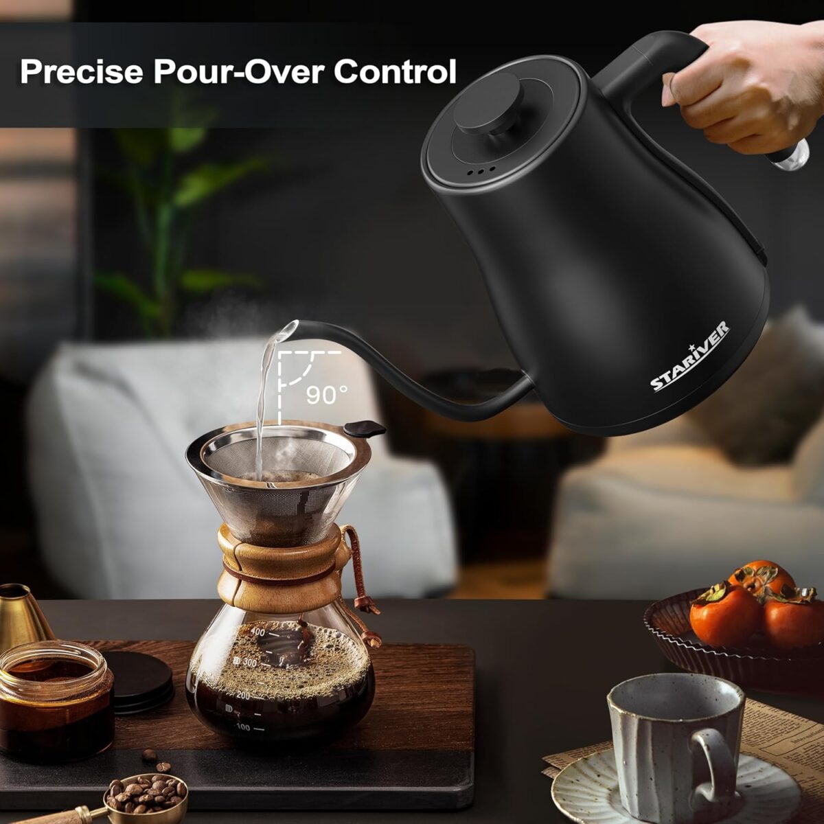Stariver Gooseneck Electric Kettle with 5 Temperature Control Presets, Pour Over Coffee Kettle ±2℉ Temp Control, 1.2L Gooseneck Kettle, for Tea& Coffee, Stainless Steel Interior, 1000W, Black - Image 8