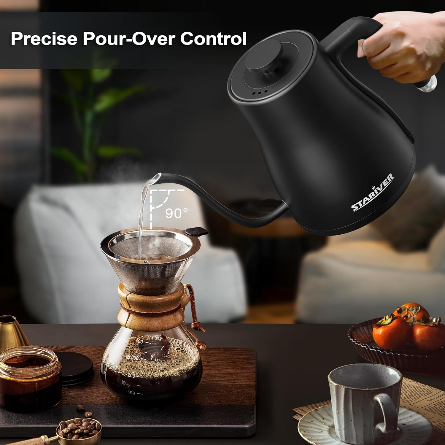 1760197596_Stariver-Gooseneck-Electric-Kettle-with-5-Temperature-Control-Presets-Pour-Over-Coffee-Kettle-±2℉-Temp-Control-1.2L-Gooseneck-Kettle-for-Tea-Coffee-Stainless-Steel-Interior-1000W-Black.jpg Stariver Gooseneck Electric Kettle with 5 Temperature Control Presets, Pour Over Coffee Kettle ±2℉ Temp Control, 1.2L Gooseneck Kettle, for Tea& Coffee, Stainless Steel Interior, 1000W, Black - Image 8