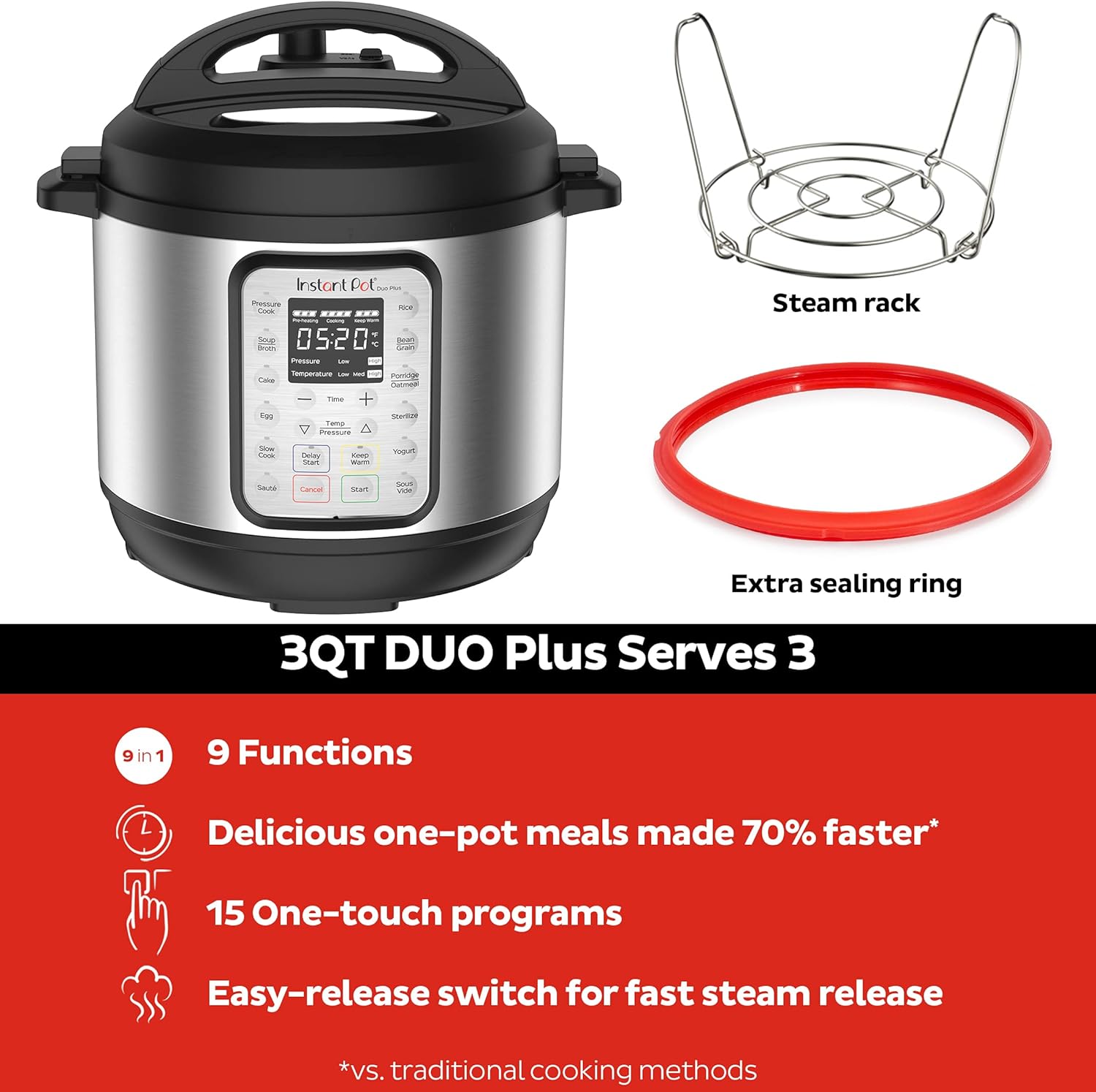 1760200531_Instant-Pot-Duo-Plus-9-in-1-Electric-Pressure-Cooker-Slow-Cooker-Rice-Cooker-Steamer-Saute-Yogurt-Maker-Warmer-Sterilizer-Includes-App-With-Over-800-Recipes-Stainless-Steel-3-Quart.jpg Instant Pot Duo Plus 9-in-1 Electric Pressure Cooker, Slow Cooker, Rice Cooker, Steamer, Sauté, Yogurt Maker, Warmer & Sterilizer, Includes App With Over 800 Recipes, Stainless Steel, 3 Quart - Image 3