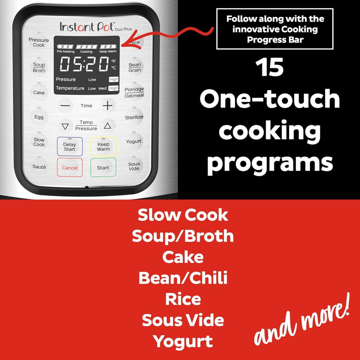 Instant Pot Duo Plus 9-in-1 Electric Pressure Cooker, Slow Cooker, Rice Cooker, Steamer, Sauté, Yogurt Maker, Warmer & Sterilizer, Includes App With Over 800 Recipes, Stainless Steel, 3 Quart - Image 6