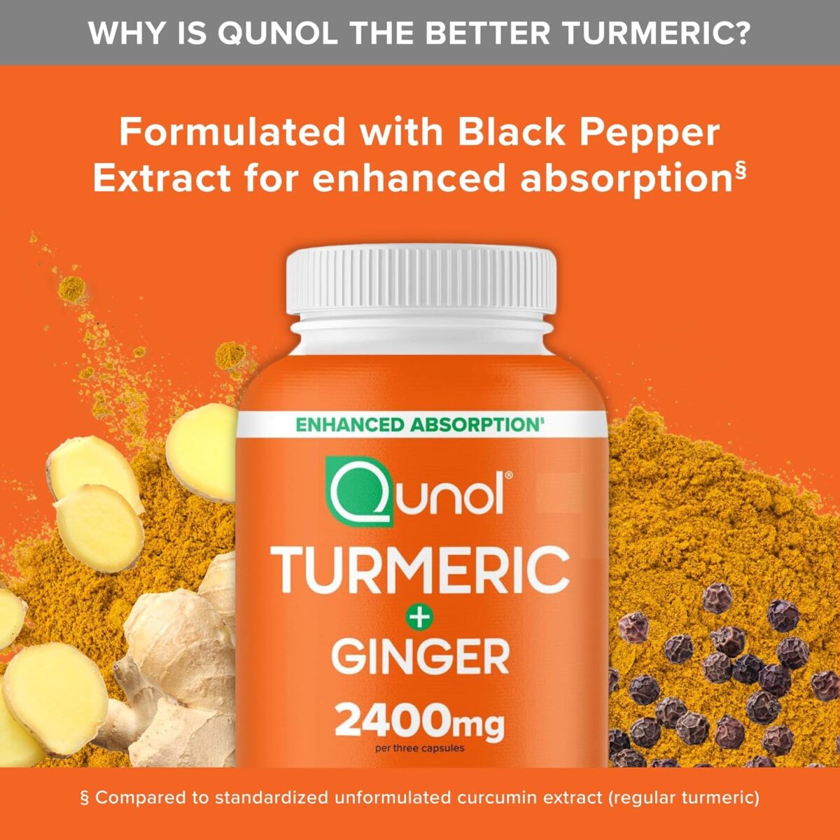 Qunol Turmeric Curcumin with Black Pepper & Ginger, 2400mg Turmeric Extract with 95% Curcuminoids, Extra Strength Supplement, Enhanced Absorption, Joint Support Supplement, 105 Count - Image 7