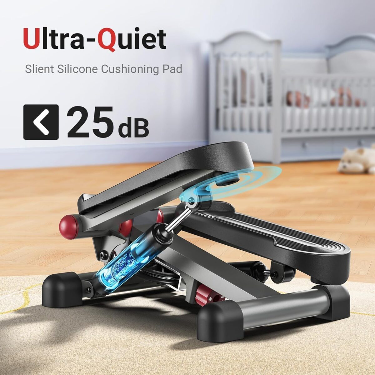 UTRYUP Mini Stepper for Home Exercise, Compact Hydraulic Stair Stepper with Resistance Bands, Quiet Fitness Machine with LCD Monitor, 300 lbs Weight Capacity - Image 4