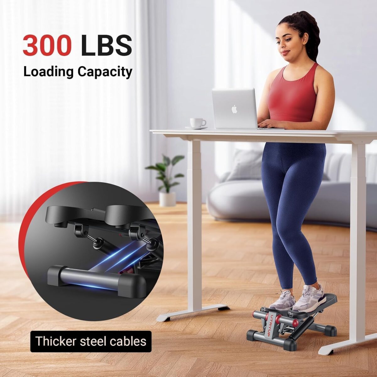UTRYUP Mini Stepper for Home Exercise, Compact Hydraulic Stair Stepper with Resistance Bands, Quiet Fitness Machine with LCD Monitor, 300 lbs Weight Capacity - Image 7
