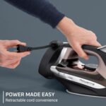 Rowenta Access Stainless Steel Soleplate Steam Iron with Retractable Cord, Powerful Steam Diffusion, Auto-Off and Anti-Drip, 1725 Watts, Black Clothes Iron, DW2459 - Image 8