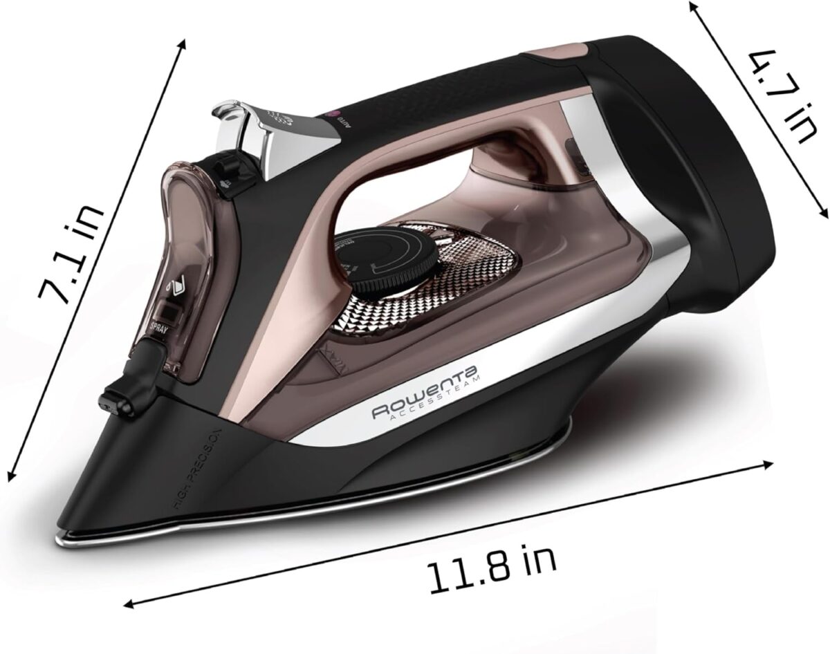 Rowenta Access Stainless Steel Soleplate Steam Iron with Retractable Cord, Powerful Steam Diffusion, Auto-Off and Anti-Drip, 1725 Watts, Black Clothes Iron, DW2459 - Image 9