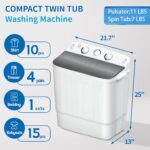 Portable Twin Tub 18lbs Washing Machine with Drying Rack and 10 Hangers, 11lbs Washer Mini Compact Laundry Machine with 7lbs Spinner, Semi-automatic Washer Combo for Dorms, Apartment - Image 8