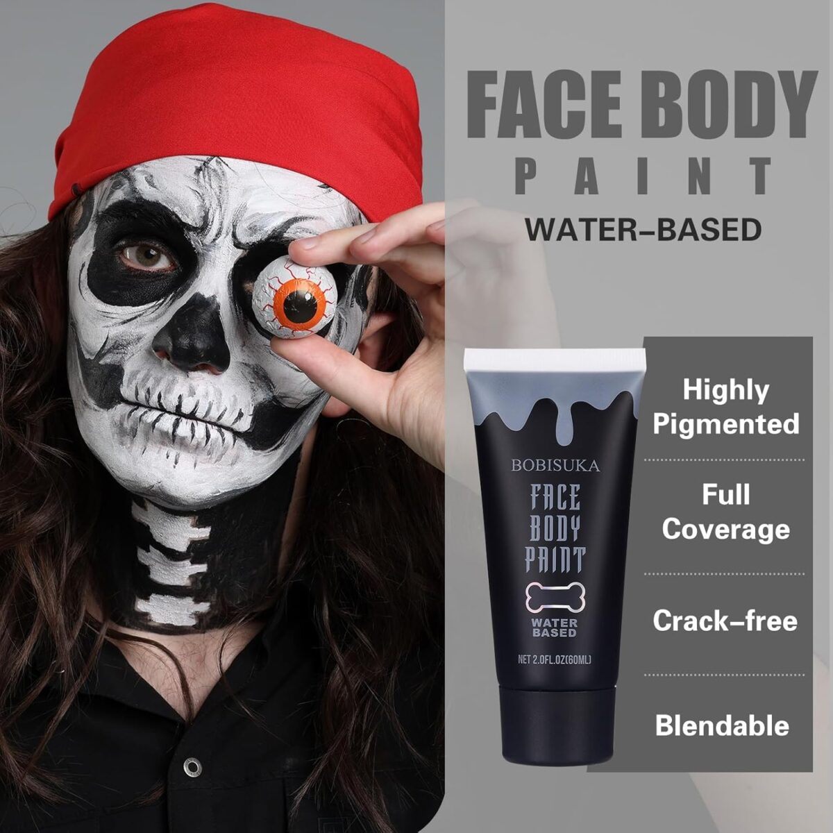 BOBISUKA Black Face Body Paint, Water Based Face Painting for Art Theater Halloween Party Cosplay Clown SFX Makeup for Women Adults, Non-Toxic Washable - Image 5