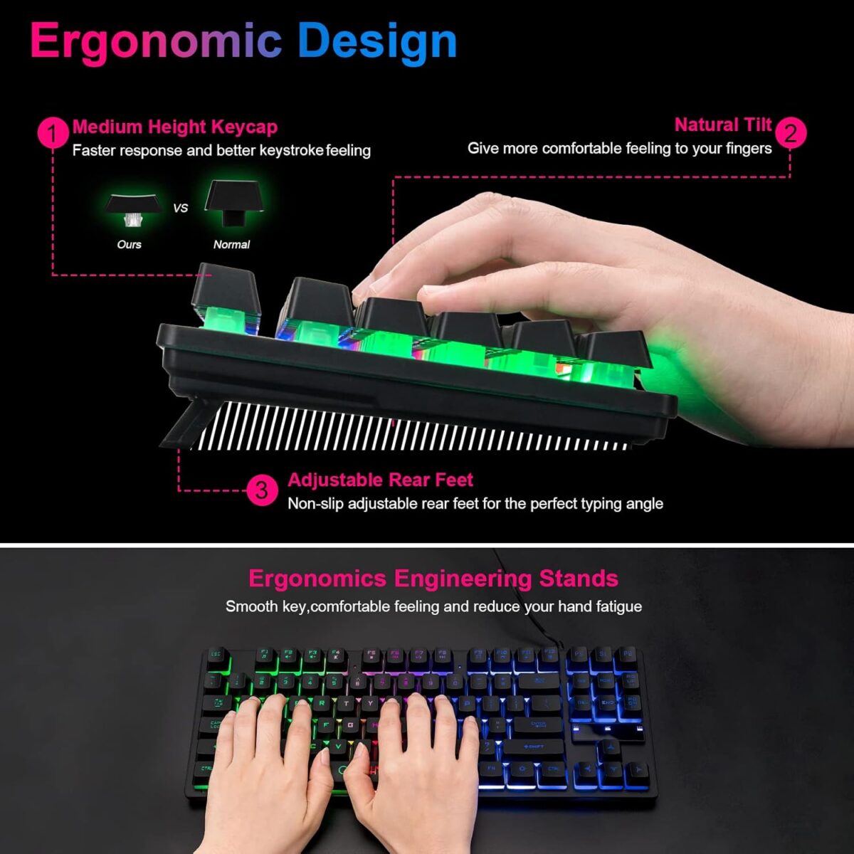 CHONCHOW 87-Key RGB Backlit Compact Gaming Keyboard - USB Wired Tenkeyless Keyboard for Laptop, PS4, Xbox, PC Gaming and Work - Image 5