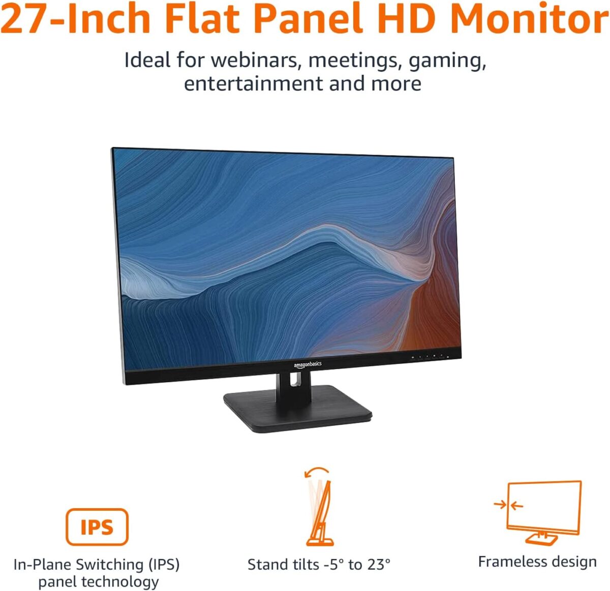 Amazon Basics IPS Monitor 75 Hz Powered with AOC Technology FHD 1080P HDMI, Display Port and VGA Input VESA Compatible Built-in Speakers for Office and Home, 27 in, Black - Image 3