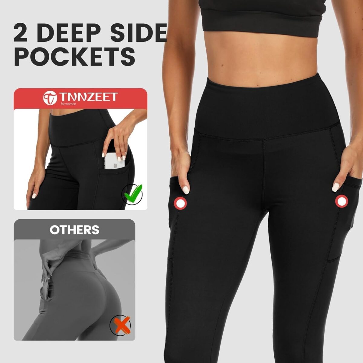 High Waisted Leggings for Women - No See Through Tummy Control Cycling Workout Yoga Pants with Pockets Reg & Plus - Image 4