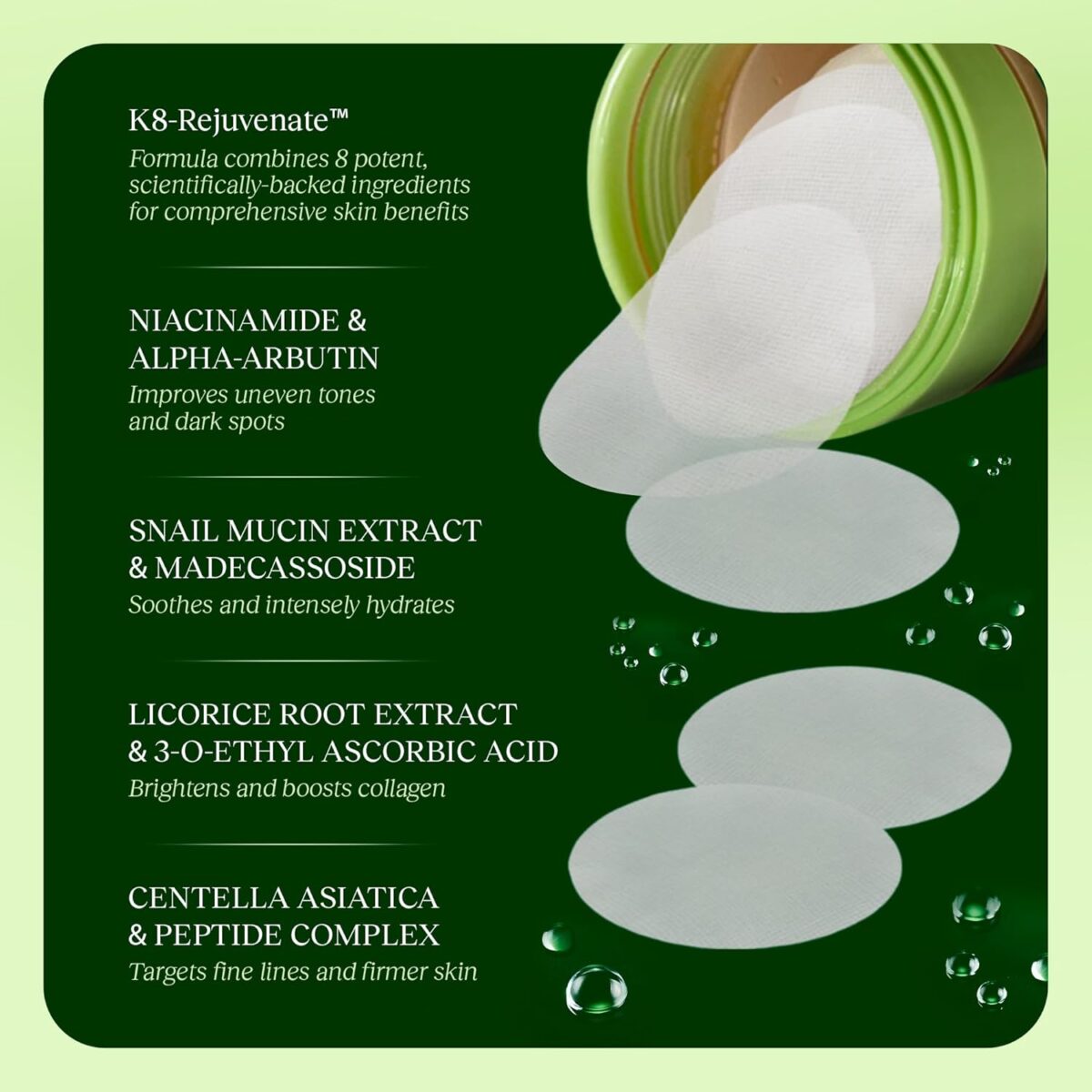 JiYu Toning Polish Pads - Korean Skincare for Dark Spots, Wrinkles & Dull Skin - Hydrating Facial Treatment with Snail Mucin, Niacinamide, Peptides & Centella - 100 Count - Image 6