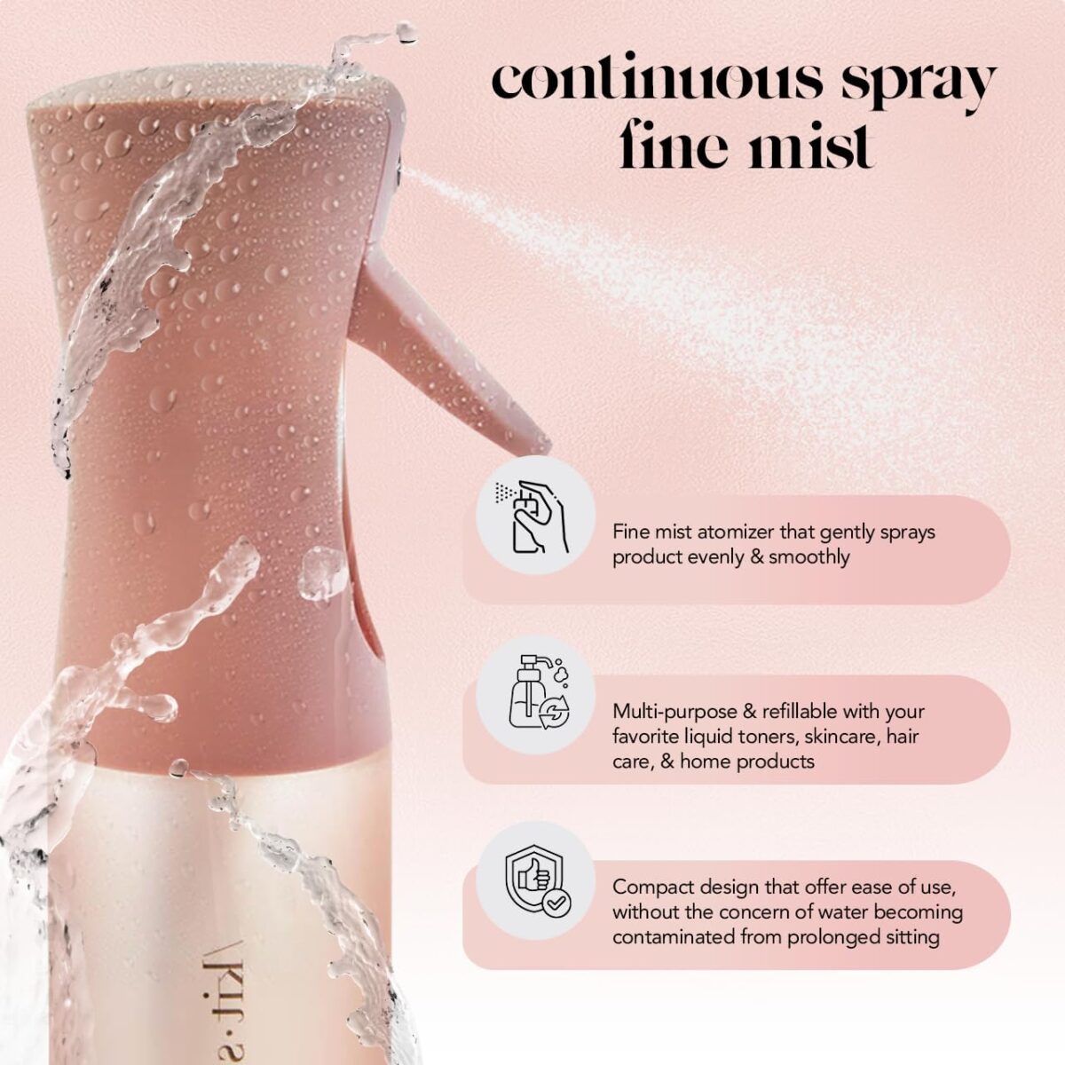 Kitsch Continuous Spray Bottle for Hair – Fine Mist Water Mister & Water Spray Bottle – Recycled Hair Spray Bottle – Spray Bottles for Cleaning, Styling, Plants & More – Terracotta, 150ml - Image 5