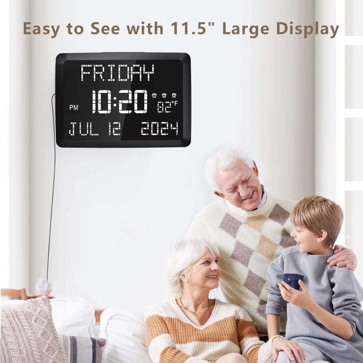 Raynic Digital Clock, 11.5" Large Display Calendar Clock with Day and Date, Indoor Temperature, Adjustable Brightness, Snooze,12/24H, DST for Home, Office, Elderly - Image 4