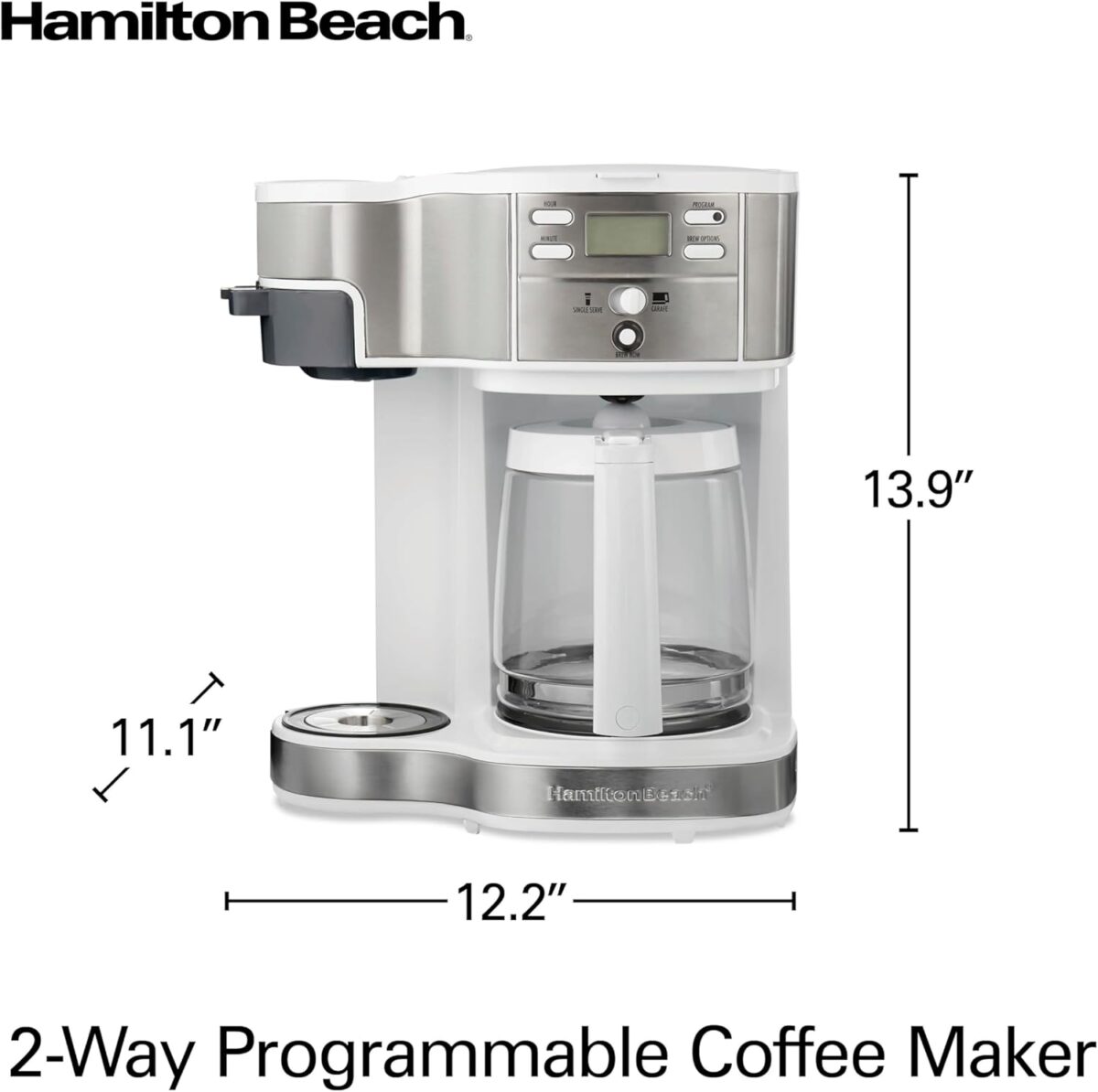 Hamilton Beach 49933 2-Way 12 Cup Programmable Drip Coffee Maker & Single Serve Machine, Glass Carafe, Auto Pause and Pour, White - Image 3
