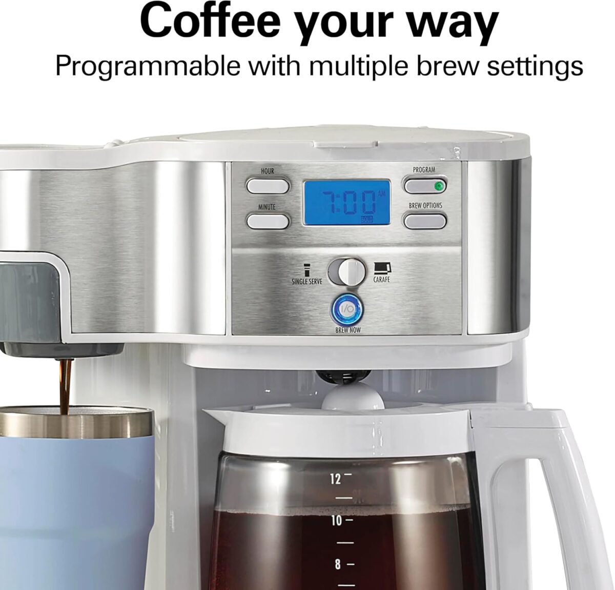 Hamilton Beach 49933 2-Way 12 Cup Programmable Drip Coffee Maker & Single Serve Machine, Glass Carafe, Auto Pause and Pour, White - Image 8