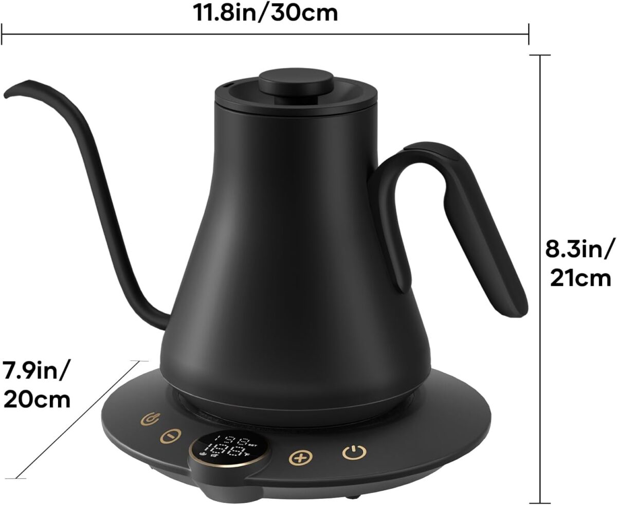 Gooseneck Electric Kettle with ±1℉ Temperature Control for Pour Over Coffee & Tea, Quick Heating, BPA-Free Stainless Steel, Built-in Brew Timer, 1500W/0.9L (Ebony Black) - Image 8