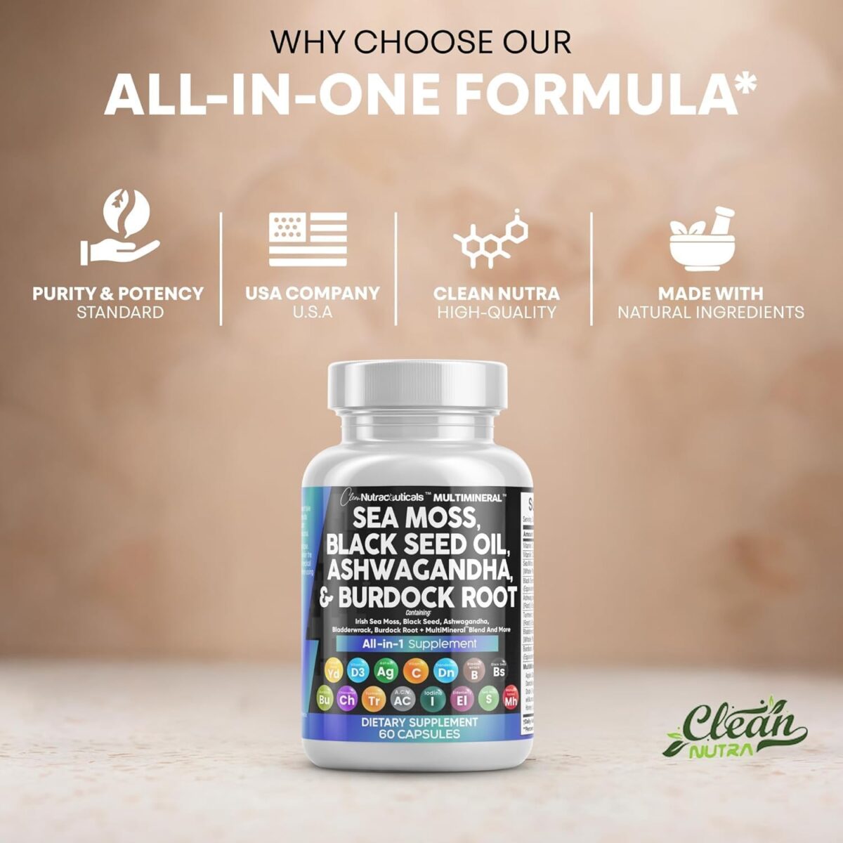 Clean Nutraceuticals Sea Moss Black Seed Oil Ashwagandha Turmeric Bladderwrack Burdock & Vitamin C Vitamin D3 with Elderberry Manuka Dandelion Yellow Dock Iodine Chlorophyll ACV - Image 8