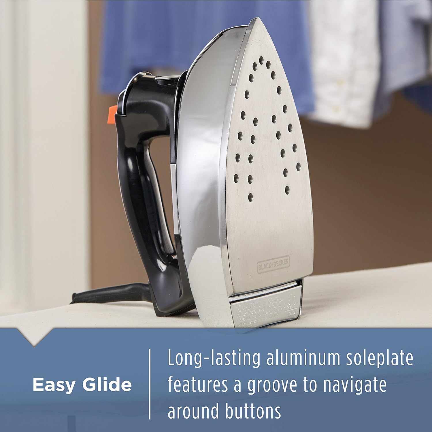 1760295400_BLACKDECKER-The-Classic-Iron-F67E-T-Aluminum-Soleplate-Steam-or-Dry-Ironing-7-Temperature-Settings-Anti-Drip.jpg BLACK+DECKER The Classic Iron, F67E-T, Aluminum Soleplate, Steam or Dry Ironing, 7 Temperature Settings, Anti-Drip - Image 6