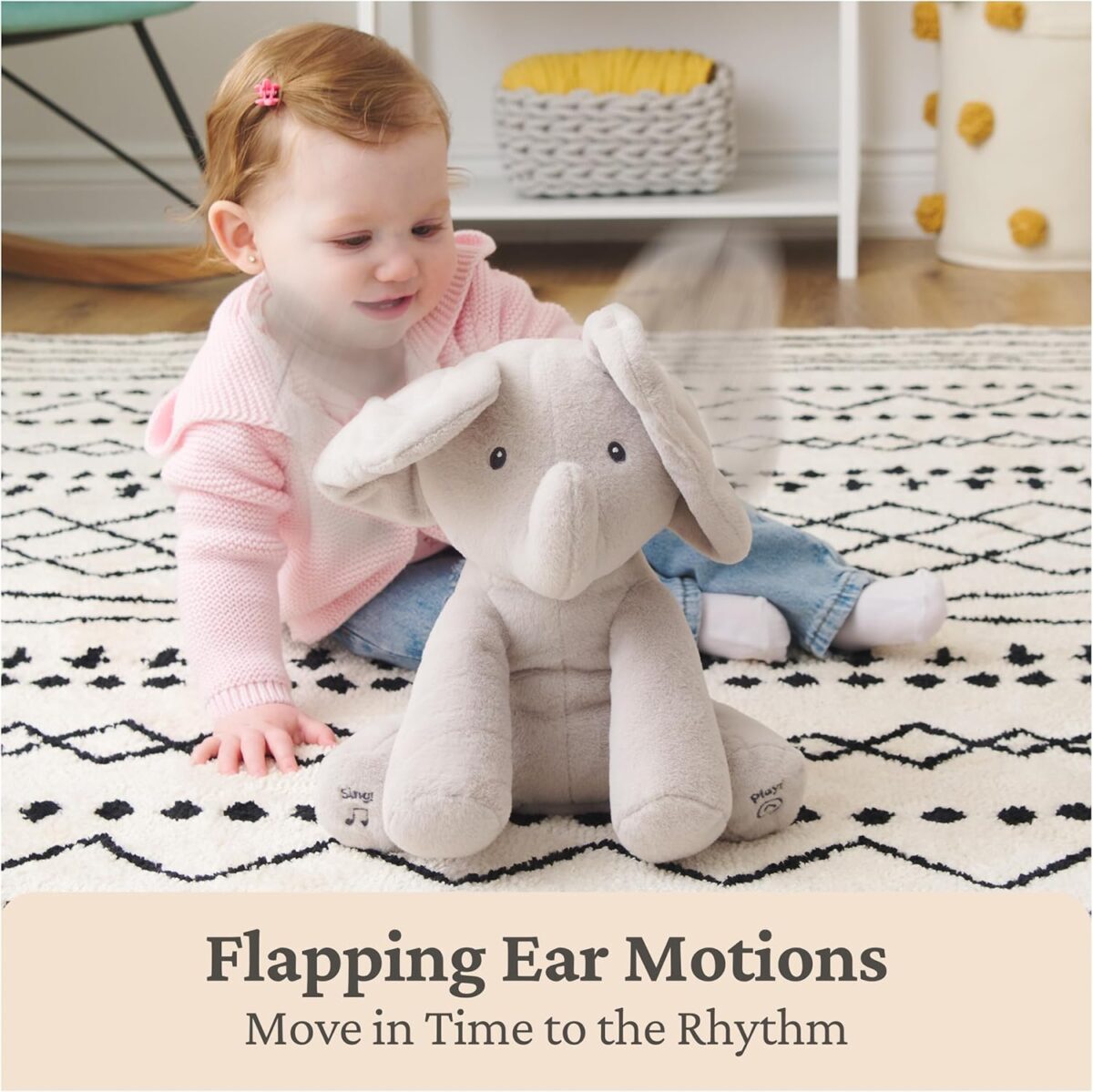 Baby Gund Animated Flappy The Elephant Plush, Singing Stuffed Animal Baby Toy for Ages 0 and Up, Gray, 12" - Image 3