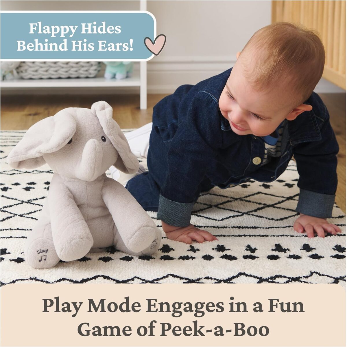 Baby Gund Animated Flappy The Elephant Plush, Singing Stuffed Animal Baby Toy for Ages 0 and Up, Gray, 12" - Image 4
