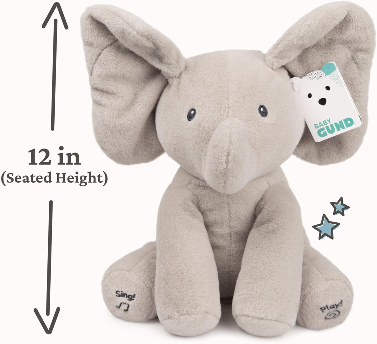 Baby Gund Animated Flappy The Elephant Plush, Singing Stuffed Animal Baby Toy for Ages 0 and Up, Gray, 12" - Image 10