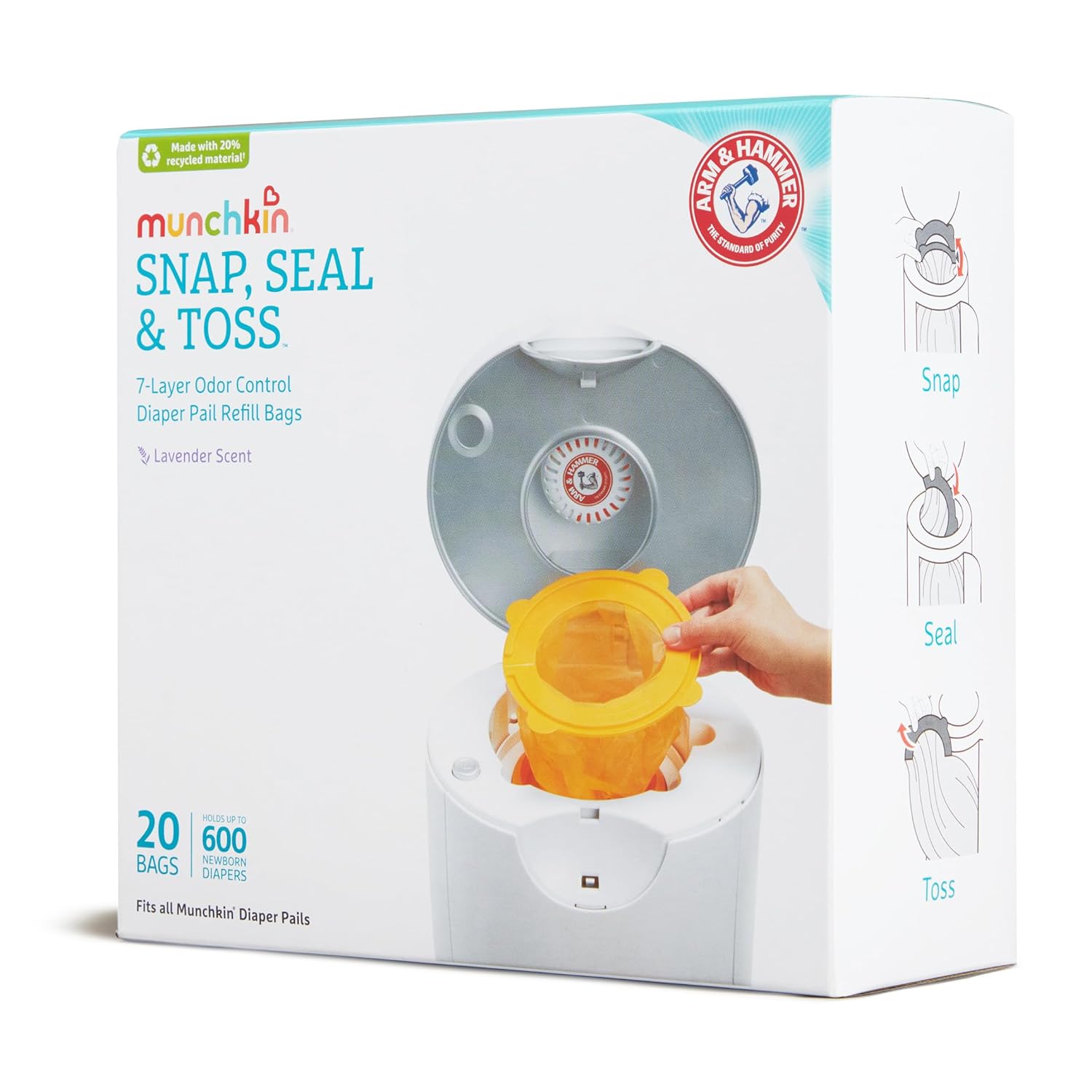 1760297275_Munchkin®-Arm-Hammer-Diaper-Pail-Snap-Seal-Toss™-Refill-Bags-Holds-up-to-600-Newborn-Diapers-20-Pack.jpg Munchkin® Arm & Hammer Diaper Pail Snap, Seal & Toss™ Refill Bags, Holds up to 600 Newborn Diapers, 20 Pack - Image 9