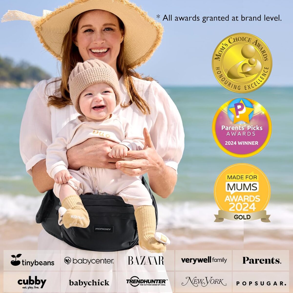Momcozy Hip Seat Baby Carrier - Adjustable Waistband with Original 3D Belly Protector, Ergonomic Carrier with Various Pockets for Newborns & Toddlers up to 45lbs (Black, Medium) - Image 5