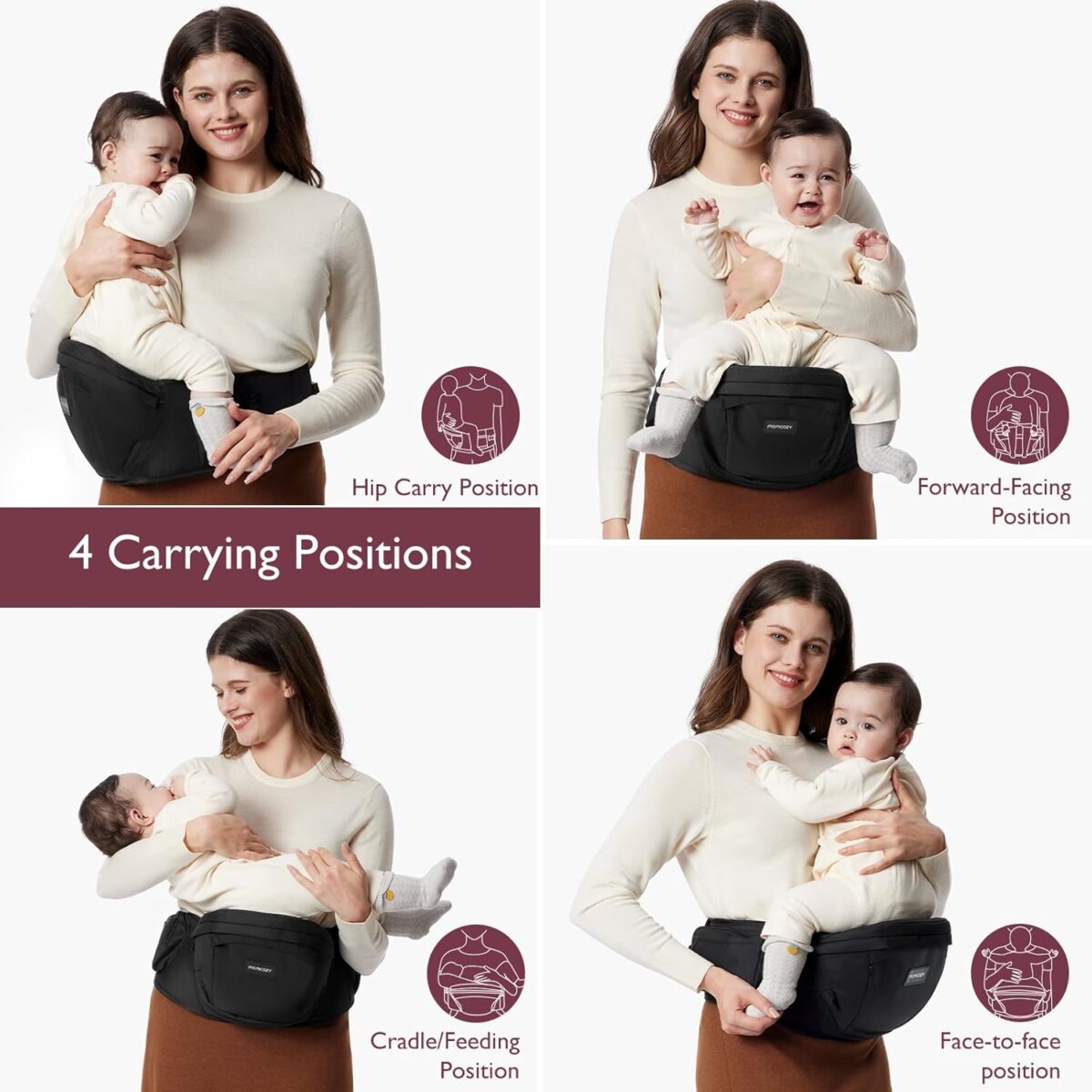 Momcozy Hip Seat Baby Carrier - Adjustable Waistband with Original 3D Belly Protector, Ergonomic Carrier with Various Pockets for Newborns & Toddlers up to 45lbs (Black, Medium) - Image 8