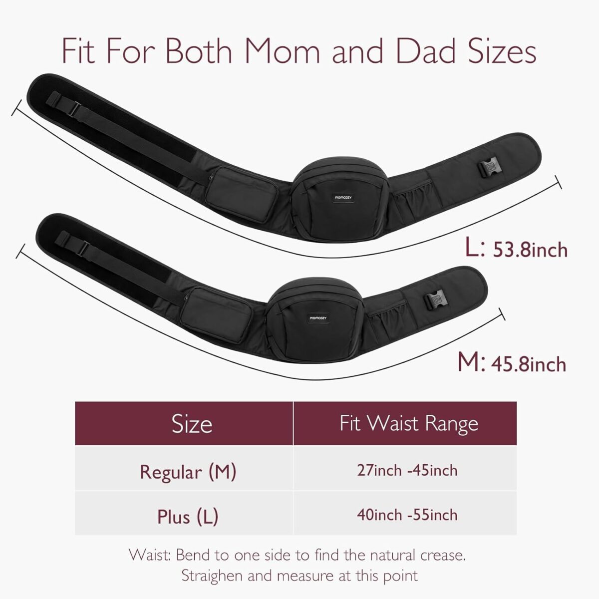 Momcozy Hip Seat Baby Carrier - Adjustable Waistband with Original 3D Belly Protector, Ergonomic Carrier with Various Pockets for Newborns & Toddlers up to 45lbs (Black, Medium) - Image 9