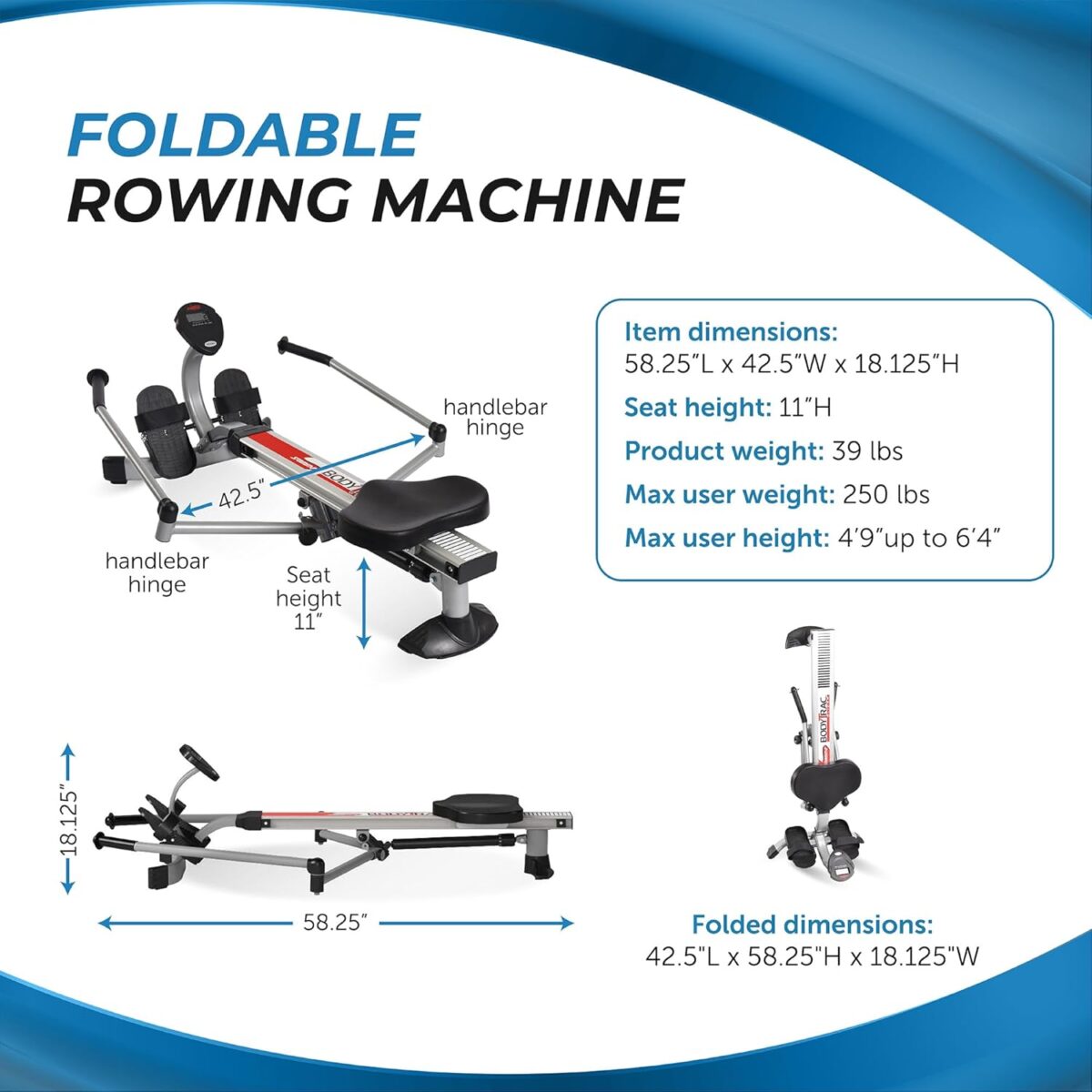 Stamina Hydraulic Rowing Machine, BodyTrac Glider with Cylinder Resistance, 250 Lbs - Home and Gym Exercise Equipment - Ideal for Fitness Training and Body Workout - Image 3