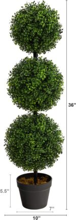 Nearly Natural 3ft. Artificial Triple Ball Boxwood Topiary Tree (Indoor/Outdoor) T2021, Green - Image 4