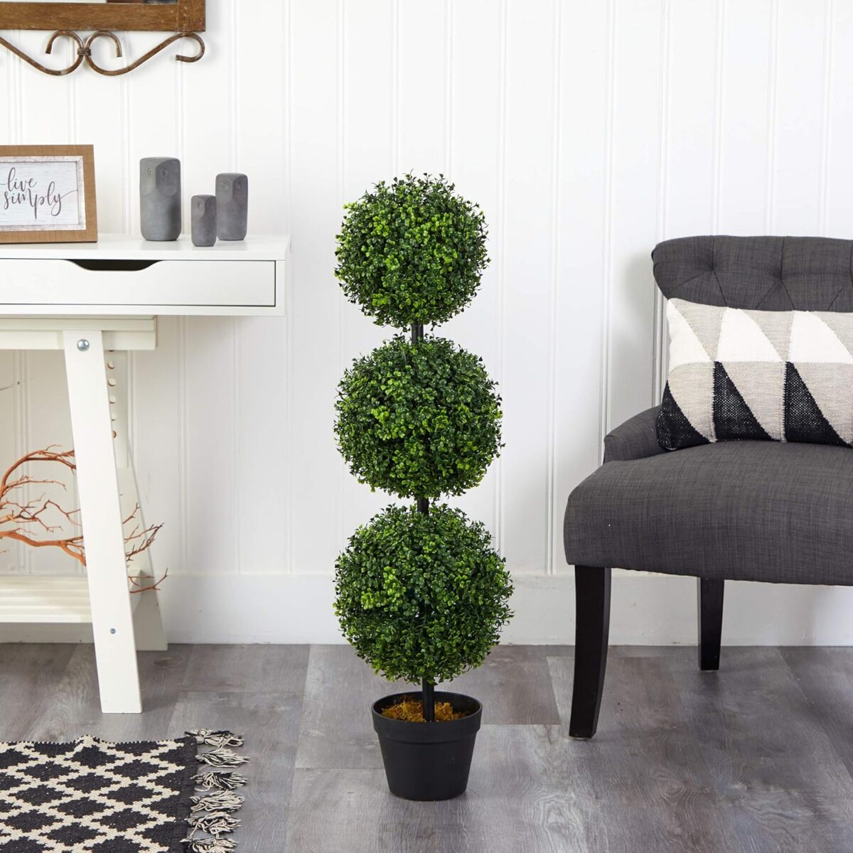 Nearly Natural 3ft. Artificial Triple Ball Boxwood Topiary Tree (Indoor/Outdoor) T2021, Green - Image 9
