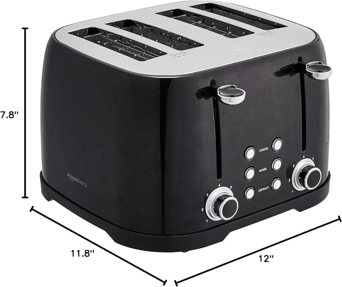 Amazon Basics 4 Slice Toaster, 6 Browning Settings, Removable Crumb Tray, Bagel and Defrost Function, Cancel Button, 1600W, Black - Image 7