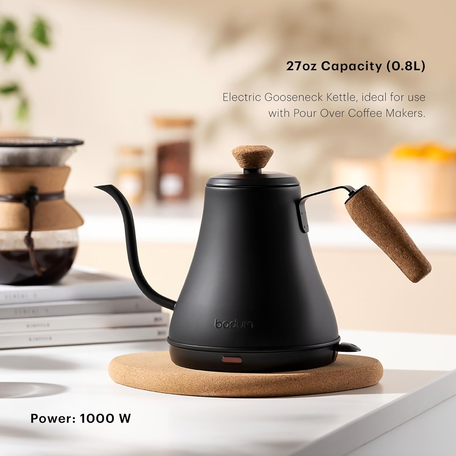 1760370505_Bodum-27oz-Bistro-Gooseneck-Electric-Water-Kettle-Pour-Over-Coffee-Tea-Stainless-Steel-Matte-Black.jpg Bodum 27oz Bistro Gooseneck Electric Water Kettle, Pour Over Coffee & Tea, Stainless Steel, Matte Black - Image 3