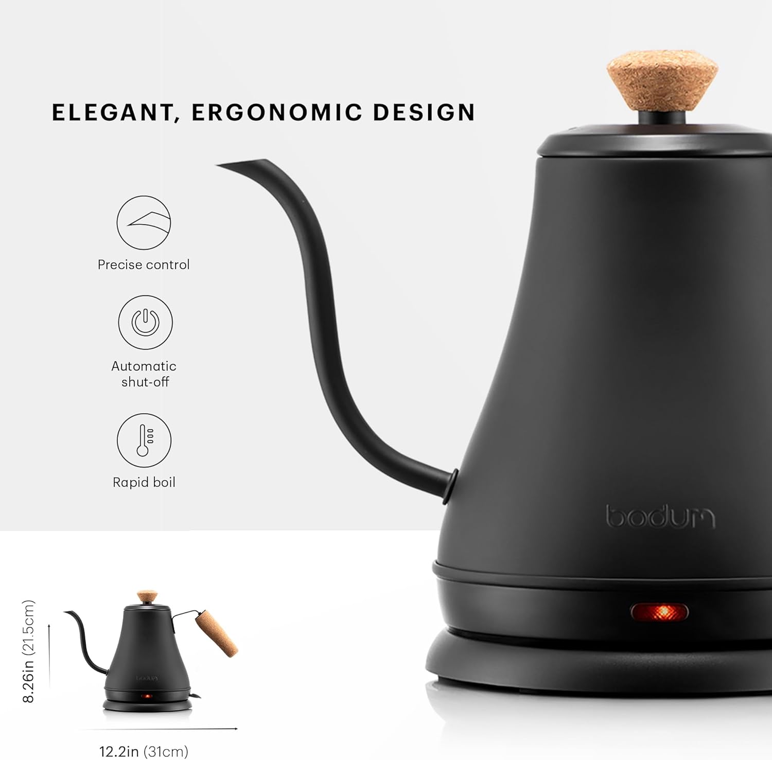 1760370507_Bodum-27oz-Bistro-Gooseneck-Electric-Water-Kettle-Pour-Over-Coffee-Tea-Stainless-Steel-Matte-Black.jpg Bodum 27oz Bistro Gooseneck Electric Water Kettle, Pour Over Coffee & Tea, Stainless Steel, Matte Black - Image 4