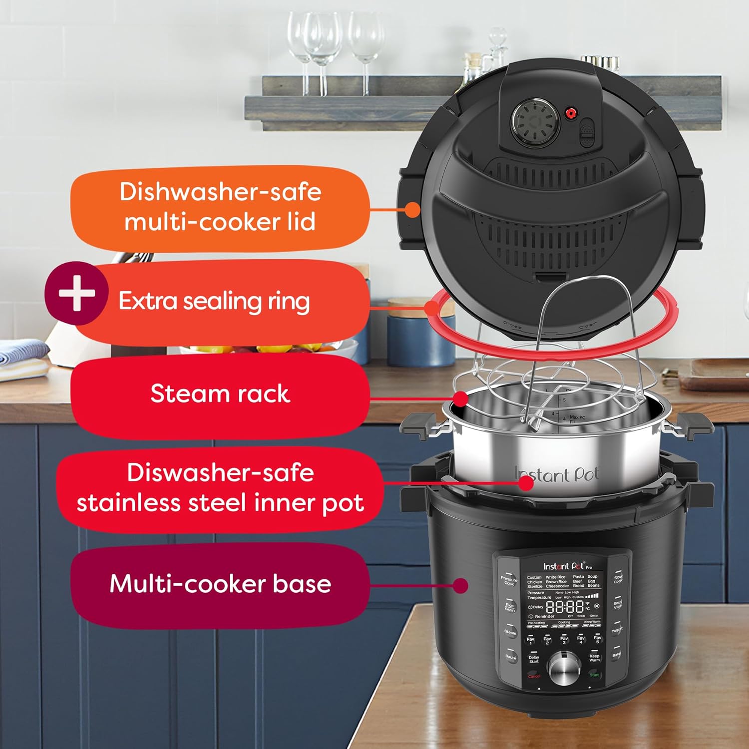 1760373445_Instant-Pot-Pro-10-in-1-Pressure-Cooker-Slow-Cooker-RiceGrain-Cooker-Steamer-Saute-Sous-Vide-Yogurt-Maker-Sterilizer-and-Warmer-Includes-App-With-Over-800-Recipes-Black-6-Quart.jpg Instant Pot Pro 10-in-1 Pressure Cooker, Slow Cooker, Rice/Grain Cooker, Steamer, Sauté, Sous Vide, Yogurt Maker, Sterilizer, and Warmer, Includes App With Over 800 Recipes, Black, 6 Quart - Image 6