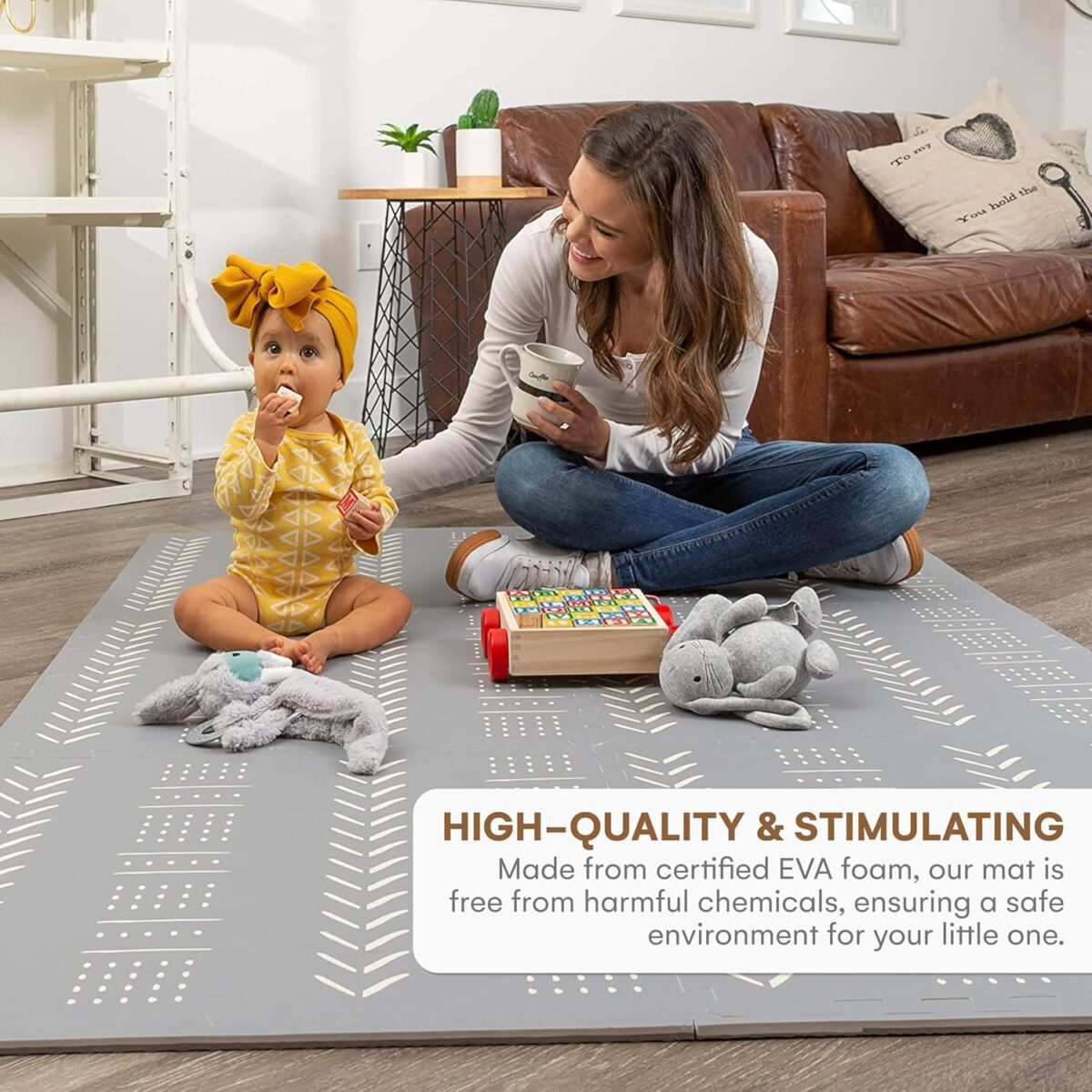 Childlike Behavior Baby Play Mat - 72x48-Inch Tummy Time Mat - 6-Piece Interlocking Foam Floor Tiles for Toddlers - Soft Waterproof for Floor Play and Crawling - Grey - Image 5