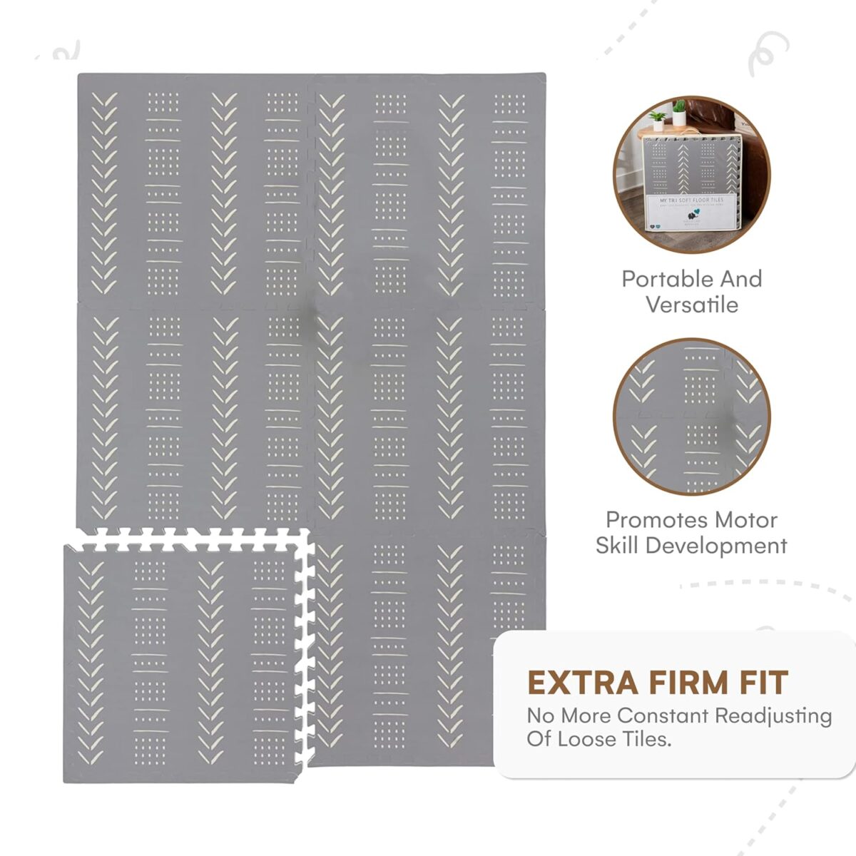 Childlike Behavior Baby Play Mat - 72x48-Inch Tummy Time Mat - 6-Piece Interlocking Foam Floor Tiles for Toddlers - Soft Waterproof for Floor Play and Crawling - Grey - Image 6