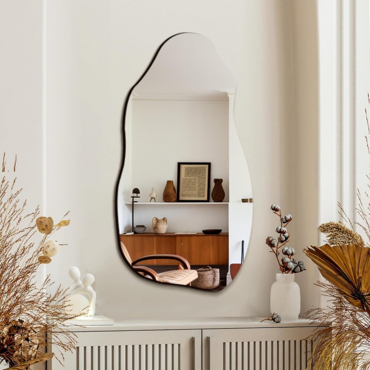 Irregular Asymmetrical Wall Mirror for Living Room Bathroom Entryway, Modern Decorative Mirror Hanging (Hook Style, 32'' x 18'') - Image 8