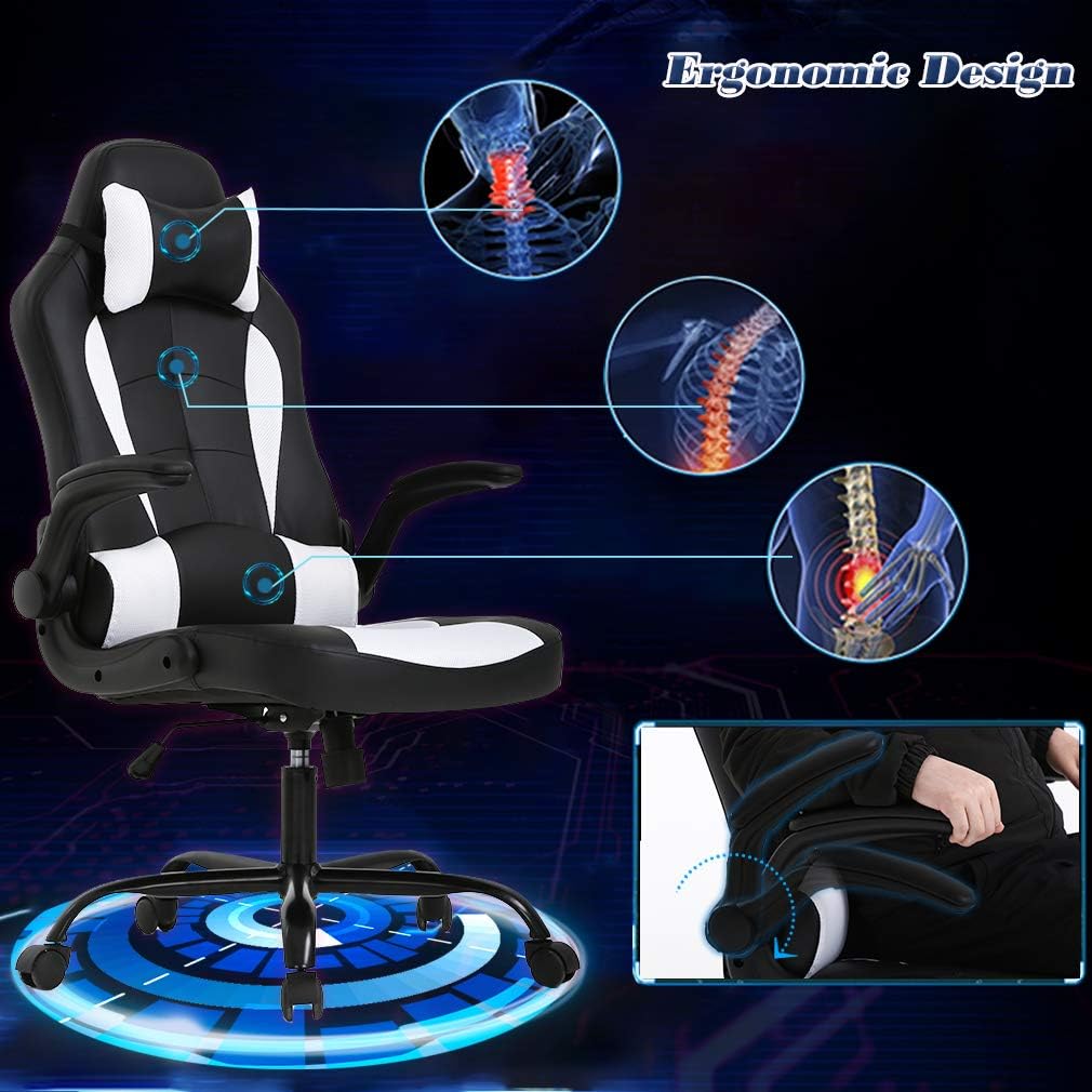1760388269_BestOffice-PC-Gaming-Chair-Ergonomic-Office-Chair-Desk-Chair-with-Lumbar-Support-Flip-Up-Arms-Headrest-PU-Leather-Executive-High-Back-Computer-Chair-for-Adults-Women-Men-White.jpg BestOffice PC Gaming Chair Ergonomic Office Chair Desk Chair with Lumbar Support Flip Up Arms Headrest PU Leather Executive High Back Computer Chair for Adults Women Men (White) - Image 5