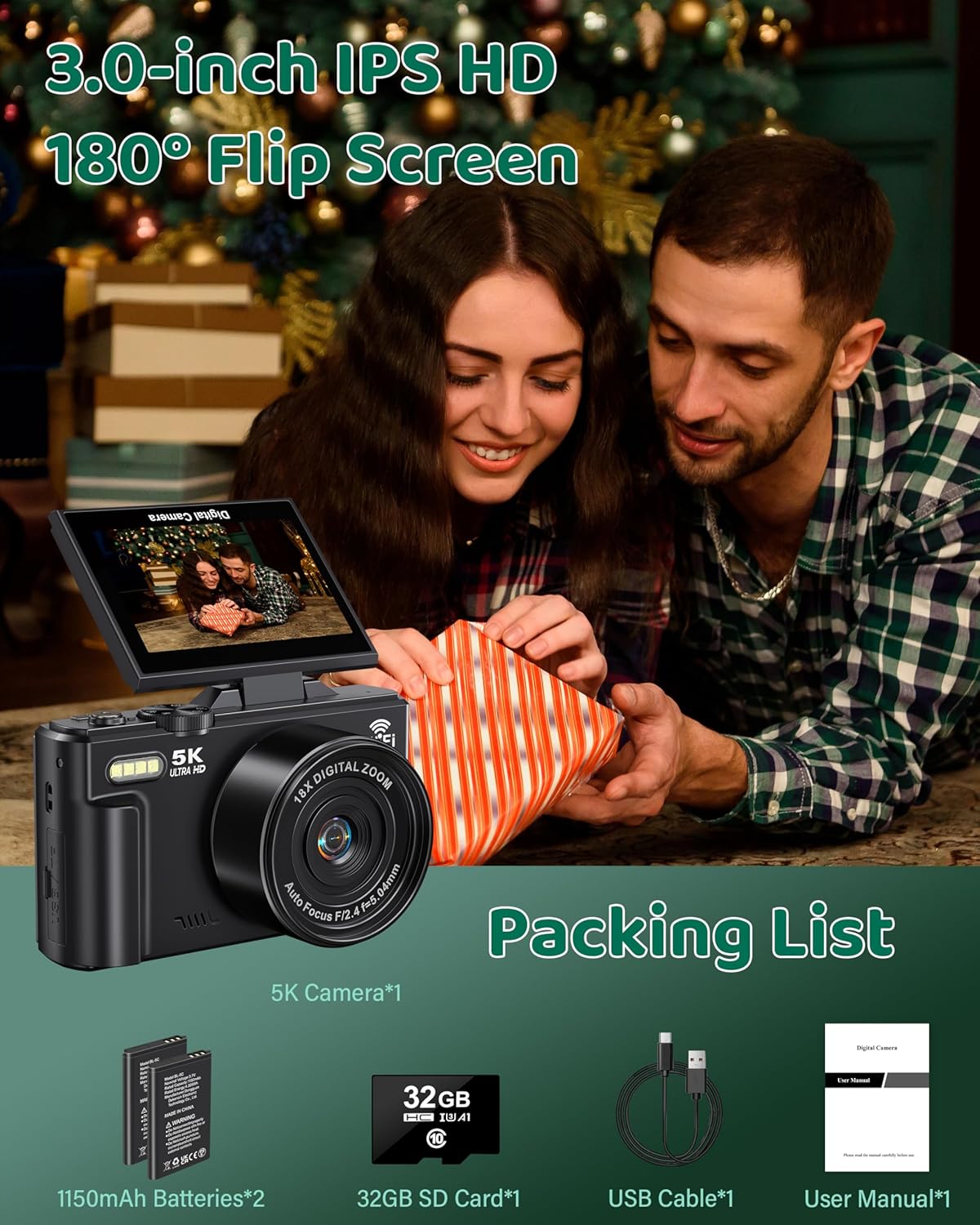 1760389699_5K-Digital-Camera-WiFi-75MP-Cameras-for-Photography-UHD-Vlogging-Camera-for-YouTube-with-3-180°-Flip-Screen-Autofocus-Compact-Video-Travel-Camara-with-18X-Zoom-32GB-SD-Card-2-Batteries.jpg 5K Digital Camera - WiFi 75MP Cameras for Photography - UHD Vlogging Camera for YouTube with 3" 180° Flip Screen - Autofocus Compact Video Travel Camara with 18X Zoom, 32GB SD Card, 2 Batteries - Image 8