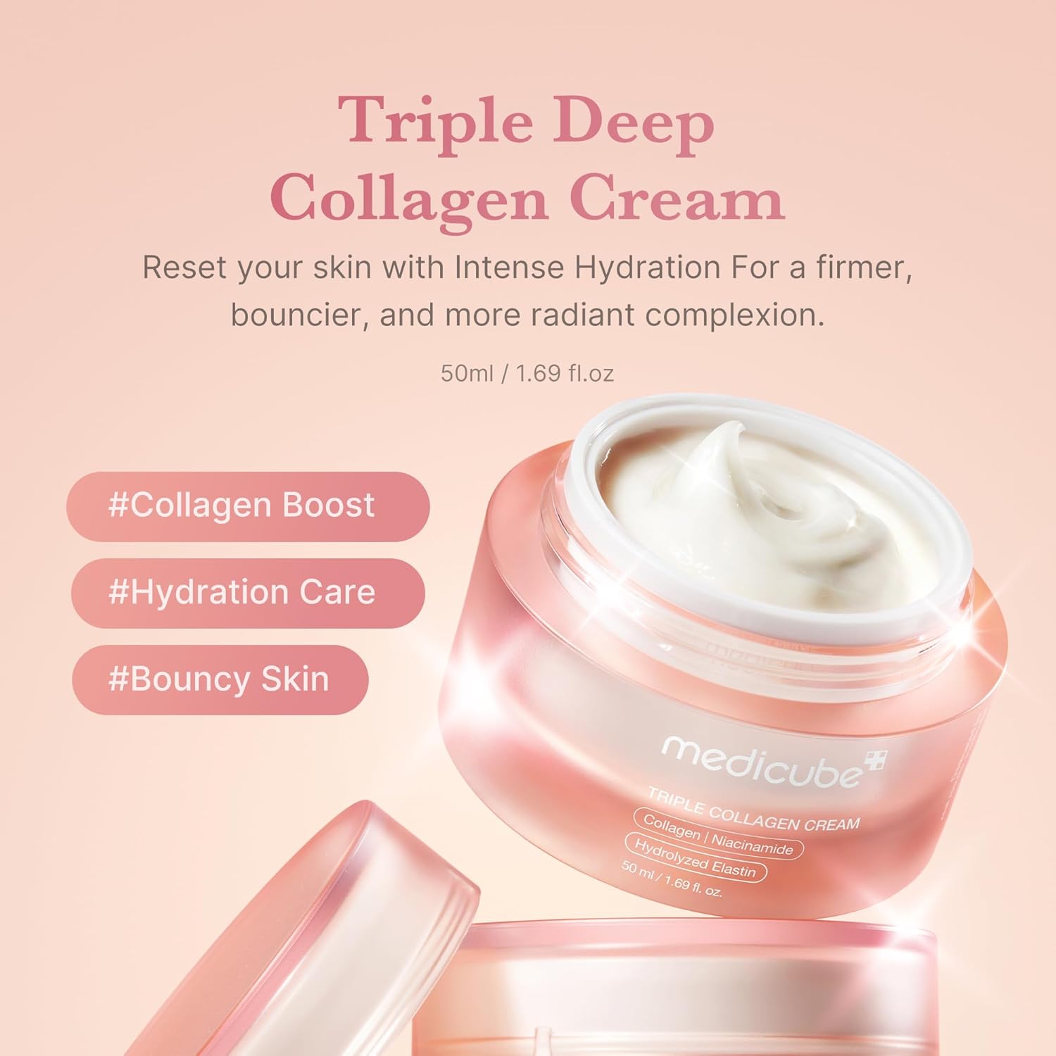 1760392409_medicube-Triple-Collagen-Cream-Hydrating-Firming-Moisturizer-with-Hyaluronic-Acid-Premium-Elastin-Shea-Butter-Wrinkle-Care-Boosts-Elasticity-Korean-Skincare-1.69-oz.jpg medicube Triple Collagen Cream - Hydrating & Firming Moisturizer with Hyaluronic Acid, Premium Elastin, Shea Butter - Wrinkle Care & Boosts Elasticity - Korean Skincare, 1.69 oz - Image 3