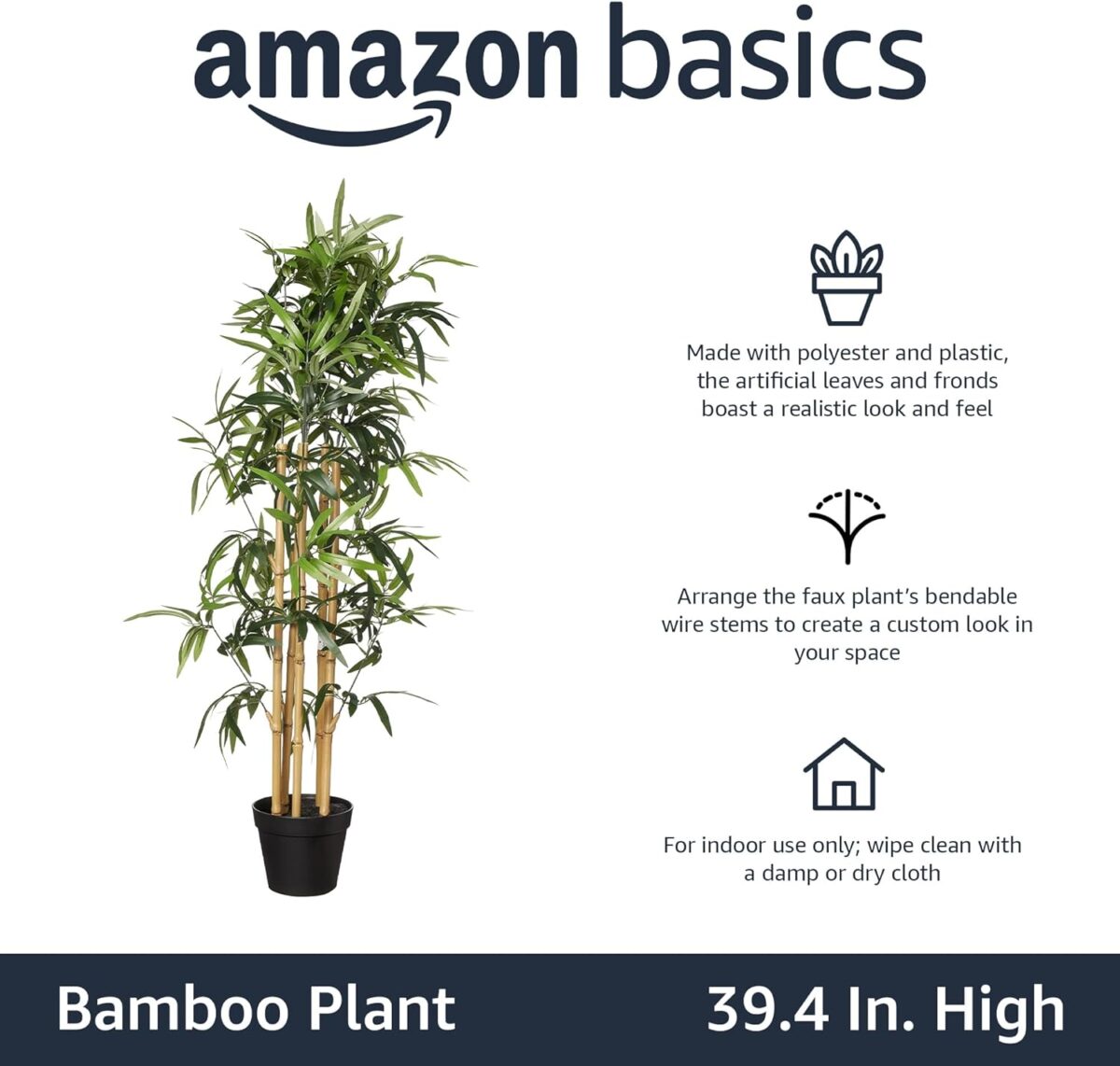Amazon Basics Artificial Fake Bamboo Plant with Plastic Planter Pot, 39.4", Green - Image 3
