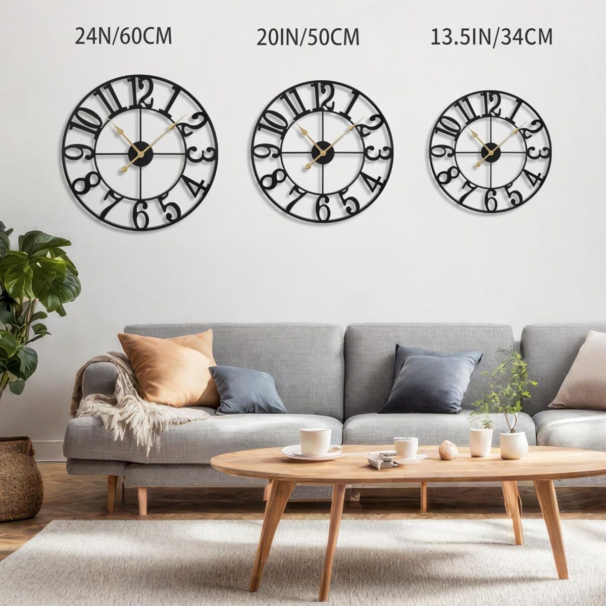 LEIKE Large Wall Clocks,Silent,Non Ticking,Battery Operated Small Vintage Round Modern Metal Wall Clock for Living Room, Bedroom,Kitchen,Farmhouse,Office Decor-13.5 Inch(Black-Arabic Number) - Image 3