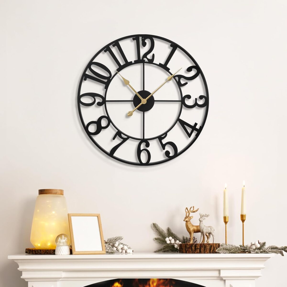 LEIKE Large Wall Clocks,Silent,Non Ticking,Battery Operated Small Vintage Round Modern Metal Wall Clock for Living Room, Bedroom,Kitchen,Farmhouse,Office Decor-13.5 Inch(Black-Arabic Number) - Image 6