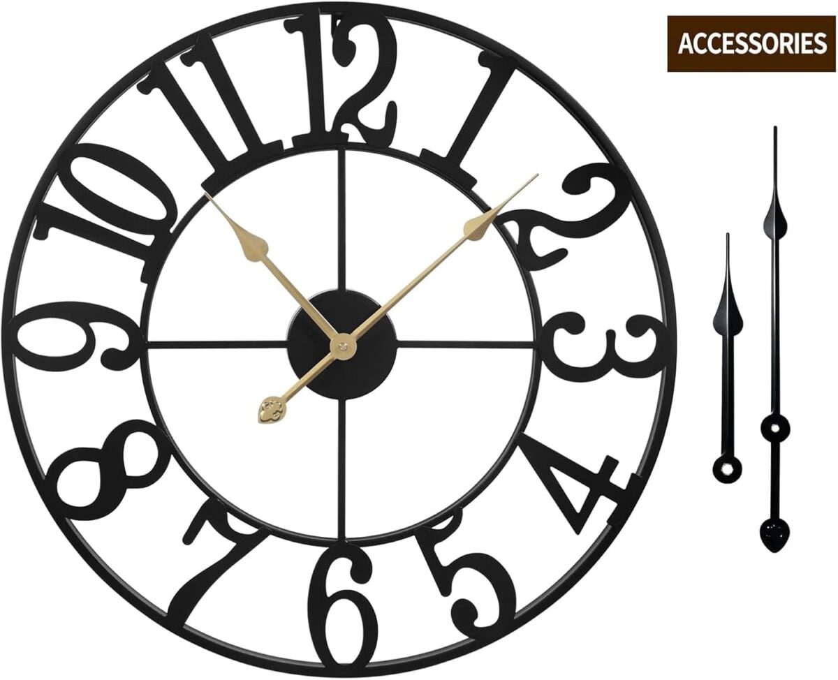 LEIKE Large Wall Clocks,Silent,Non Ticking,Battery Operated Small Vintage Round Modern Metal Wall Clock for Living Room, Bedroom,Kitchen,Farmhouse,Office Decor-13.5 Inch(Black-Arabic Number) - Image 7
