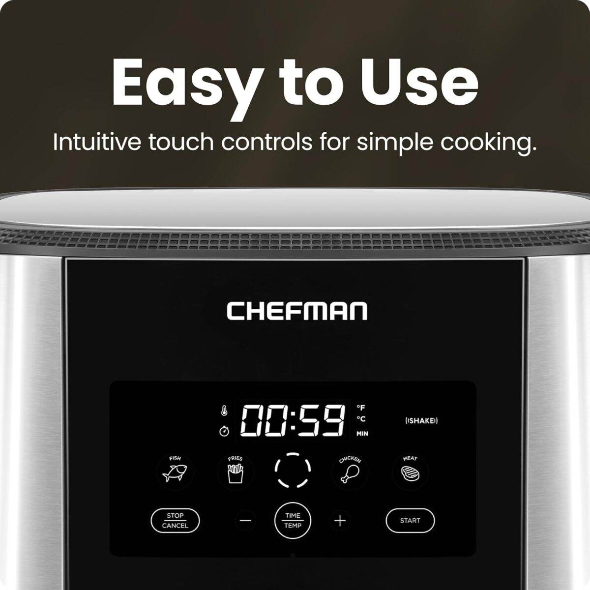 Chefman TurboFry® Touch Air Fryer, XL 8-Qt Family Size, One-Touch Digital Control Presets, French Fries, Chicken, Meat, Fish, Nonstick Dishwasher-Safe Parts, Automatic Shutoff, Stainless Steel - Image 5
