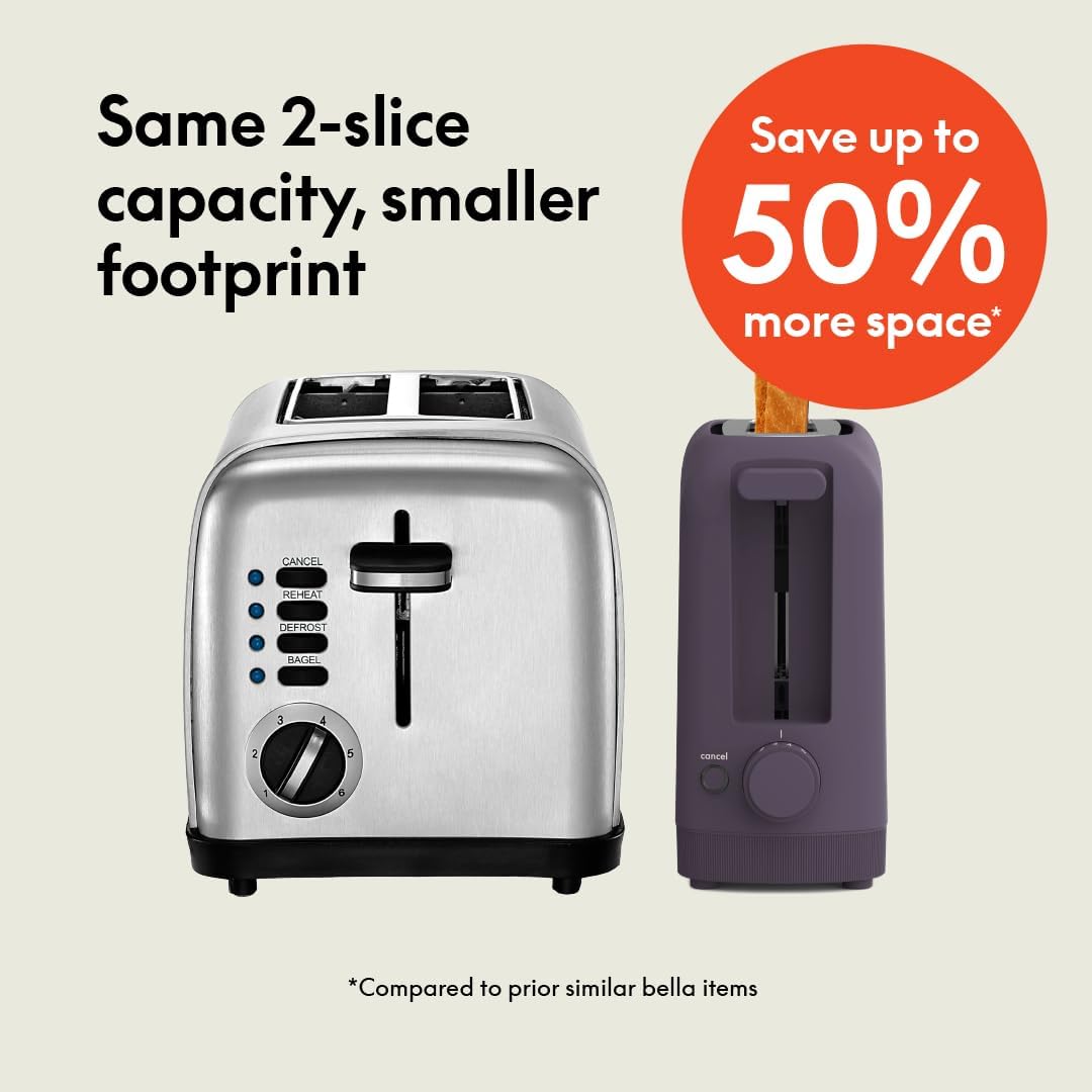 1760427016_bella-2-Slice-Slim-Toaster-Fits-anywhere™-Kitchenware-6-Setting-Shade-Control-with-Reheat-Cancel-Buttons-Fits-sourdough-10-Long-Slot-Anti-Jam-Auto-Shutoff-900-Watt-Plum.jpg bella 2 Slice Slim Toaster, Fits-anywhere™ Kitchenware, 6 Setting Shade Control with Reheat & Cancel Buttons, Fits sourdough, 10” Long Slot, Anti Jam & Auto Shutoff, 900 Watt, Plum - Image 3